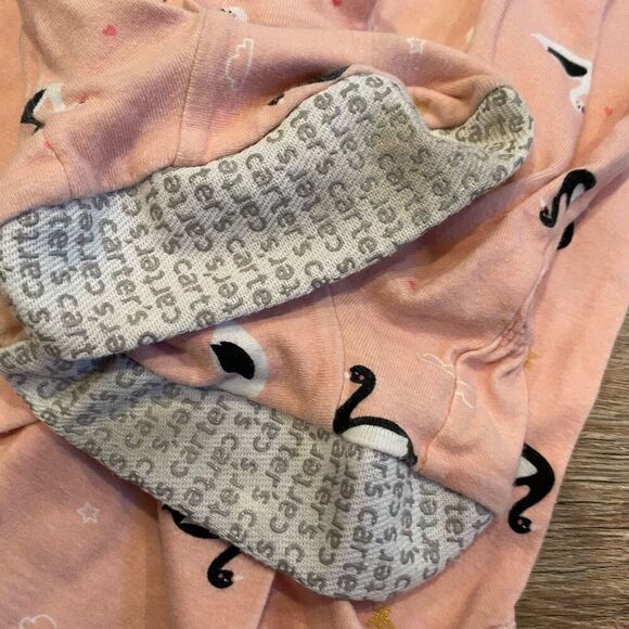 Carters One Piece Footed Pajamas  Peach Swan Star Pattern Snug Fit Size 5T - Picture 8 of 9